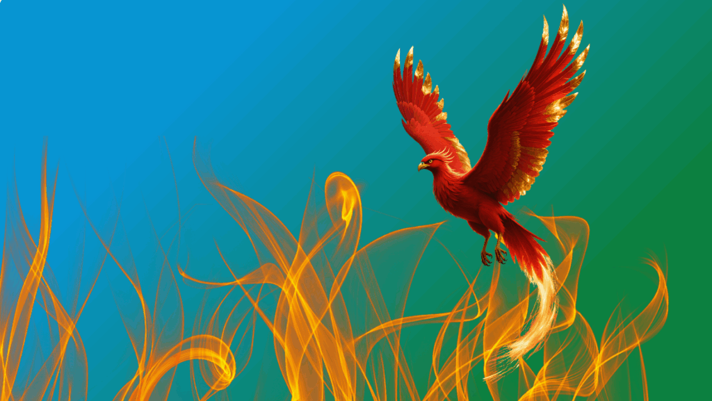 A majestic phoenix rising from flames, symbolizing rebirth and transformation," or "A close-up of a fiery phoenix, representing passion and courage