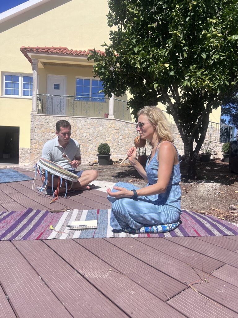 Shamanic drumming during the training in Portugal